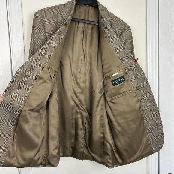 Ralph Lauren 40R Rayon + Poly Beige Check‎ Sport Coat Blazer Suit Jacket 2Button - Picture 11 of 11